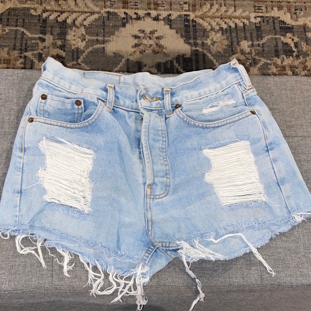 Levi's Light Blue Distressed Denim Jean Shorts